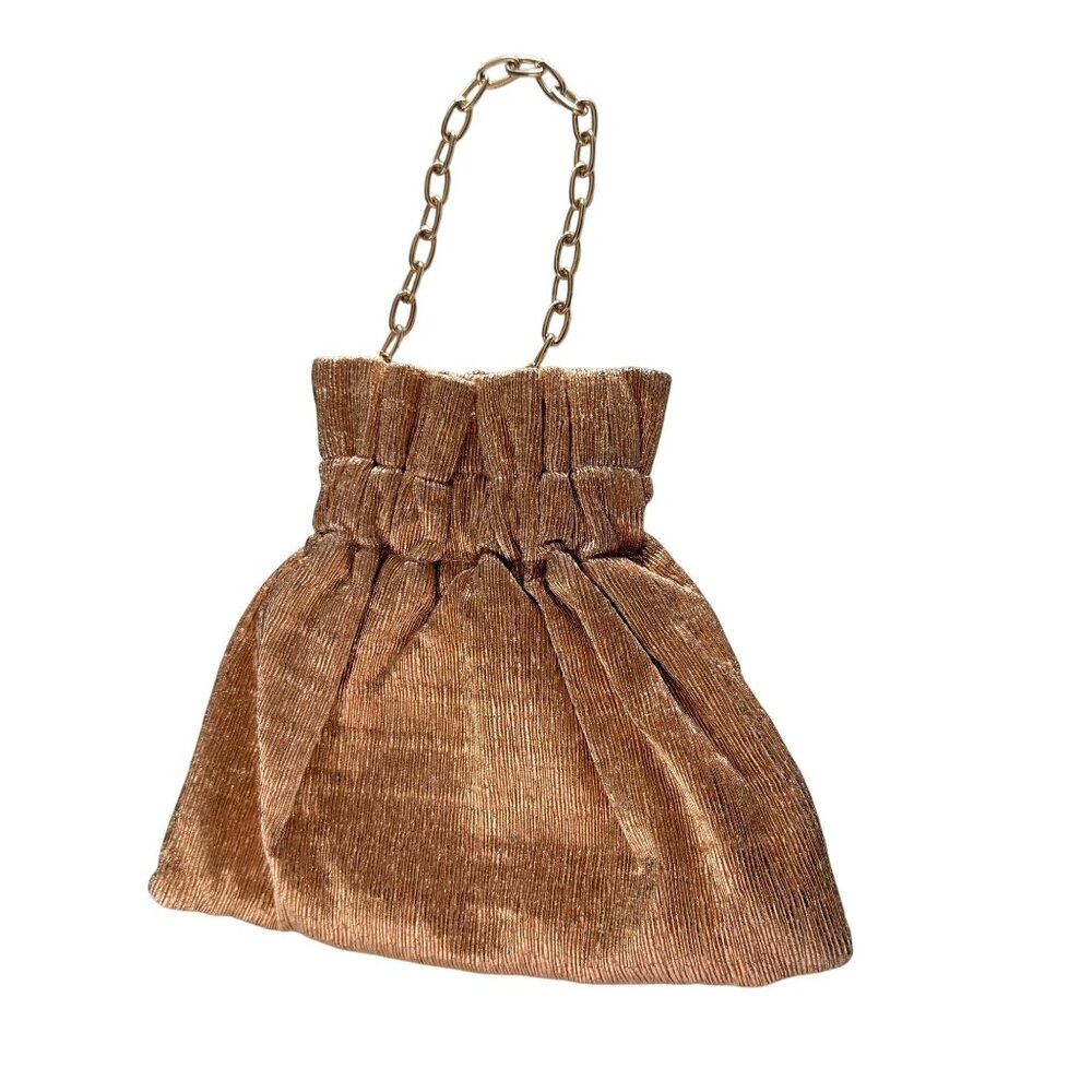 La Regale Metallic Pleated Handbag With Chain Strap